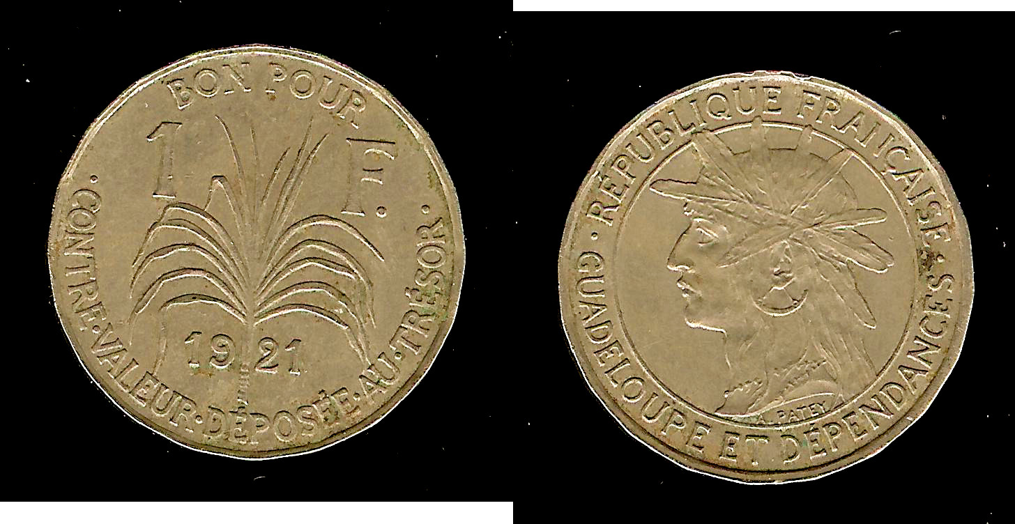 GUADELOUPE Bon pour 1 Franc indien caraïbe / canne à sucre 1921